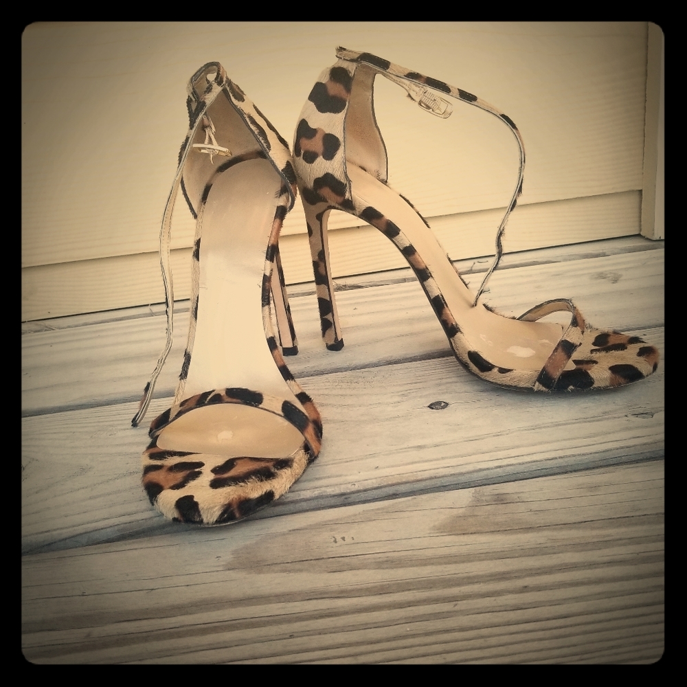 Stuart Weitzman Nudist calf hair sandals, leopard
